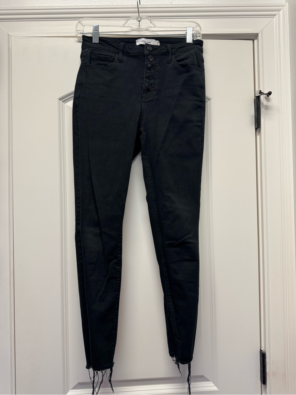 Carly Jean Los Angeles Black High-Rise Skinny Jeans with Button-Fly